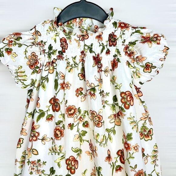 JANIE and JACK Floral Smocked Bubble Sleeve Top Blouse Cotton Floral Print 8 - Picture 1 of 10